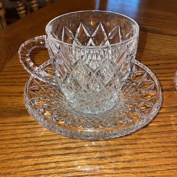 Vintage Bohemia Crystal Lead Crystal Over 24% PbO 2 Cups with 2 Saucers - Picture 2 of 15
